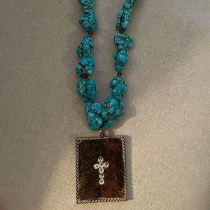 Turquoise and cow hair necklace